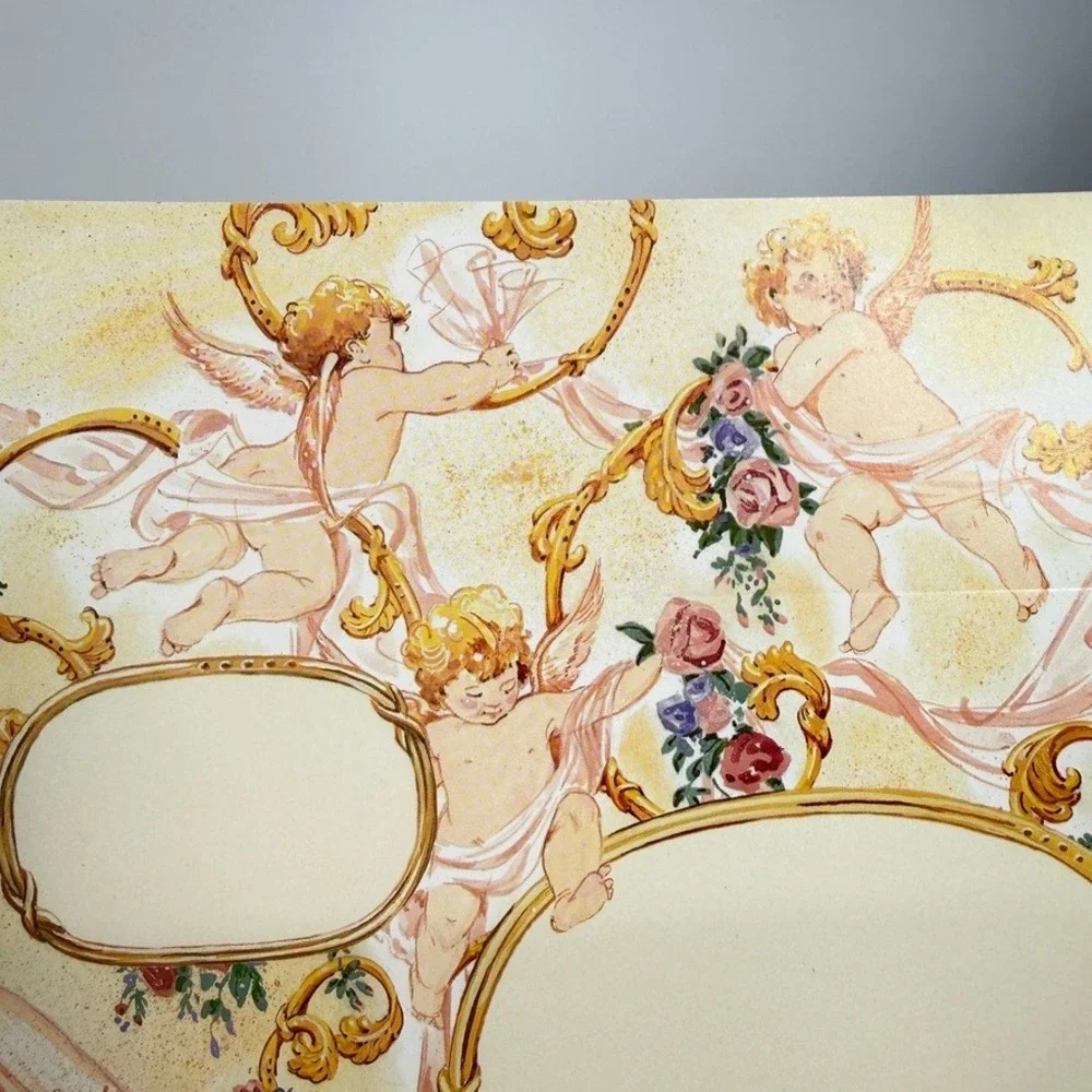 Cherub Stationery Set Folding VTG Angel Floral Gold Scroll Romantic Writing